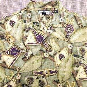 Tommy Bahama Mens Shirt‎ Size M 100% Silk Short Sleeves Button Up Cigars Prints